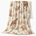 thumbnail image 2 of Rustic Western Horse Floral Garland Pattern Cream, Rustic Farmhouse Horse Scene, Warm Flannel Blanket for Ranch House and Living Room, Horse Lovers Housewarming Gift, Rustic Home Decor, 2 of 9