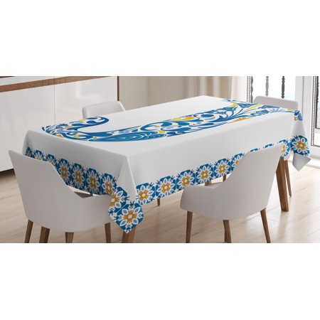 

Letter J Tablecloth Illustration of Capital Letter J in Flower Pattern Design Ornamental Print Rectangular Table Cover for Dining Room Kitchen 60 X 84 Inches Blue Yellow Orange by Ambesonne