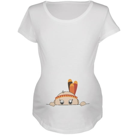 

Peeking Baby Thanksgiving Indian White Maternity Soft T-Shirt - X-Large