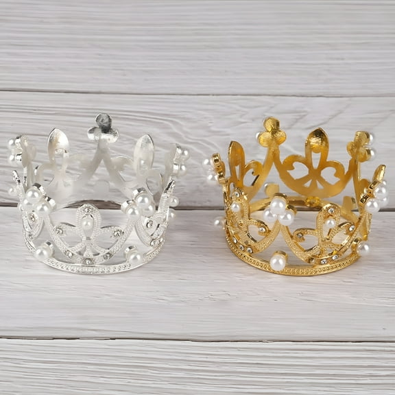 DESIGNICE Mini Gold Crown Princess Topper Crystal Pearl Tiara Hair Valentine's Day Gift
