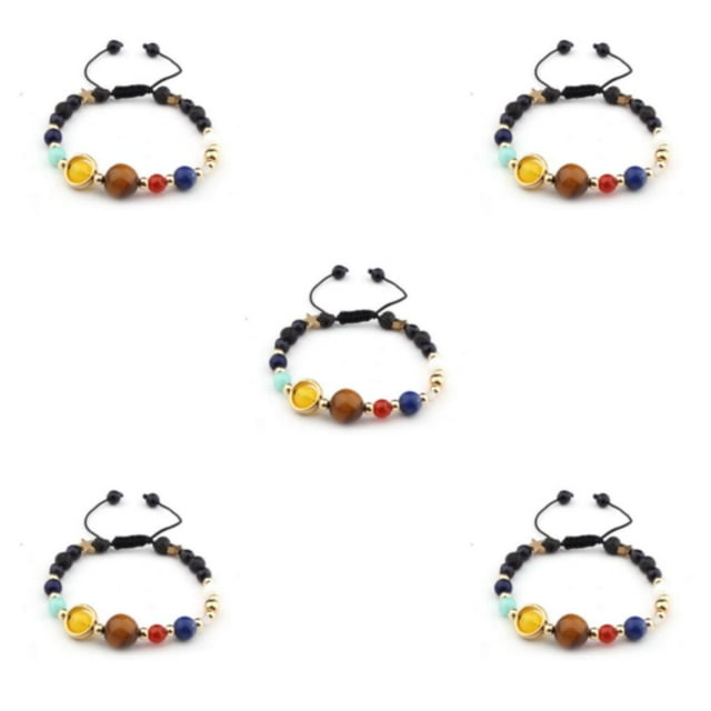 Ruiboury Solar Systems Bracelet Men Women Handmade Adjustable Replacement Easy Matching Bangle Jewelry Ornament Birthday Gift Type 3 5PCS