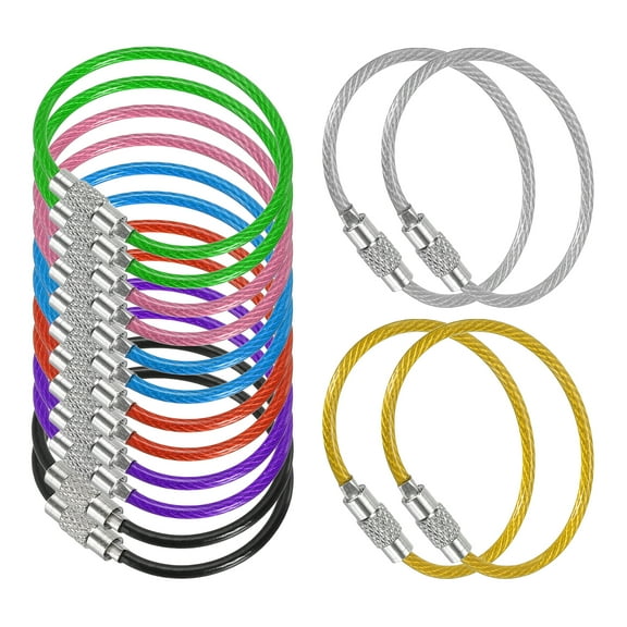 3.9 Inch Stainless Steel Wire Keychain Cable Key Ring Loop, Multicolor, 16 Pack