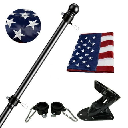 GOGHOST 5ft Tangle Free Stainless steel Flag Pole with 3x5 Embroidered US Flag and Bracket for Outside House-Black