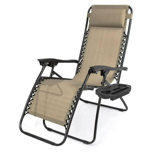 CozyBox Lounge Chair Outdoor Textilene Fabric Reclining Folding Lounge Chair Mesh Steel Frame With Piillow And Cup Holder Tray Lawn Lounging Chair Indoor Outdoor Pool Beach Camping Chair
