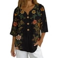thumbnail image 3 of Womens Plus Tops Casual Fashion Printed Short Sleeve Button Shirt Loose T-shirt Blouse, 3 of 9