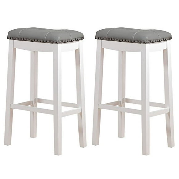 Angel Line Cambridge Padded Saddle Stool with Cushion, 29" Set of 2, White with Gray