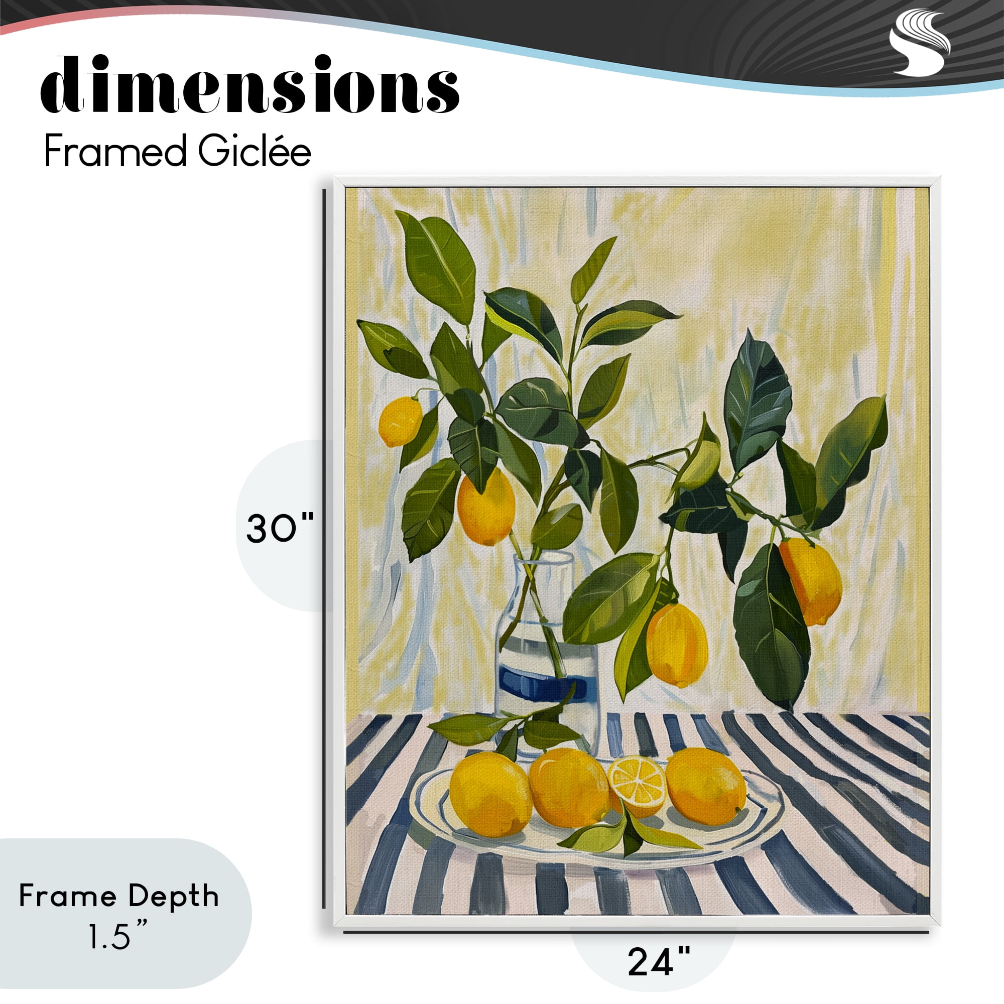 Stupell Industries Lemons on Striped Tablecloth White Framed Giclee Art, design by Yen
