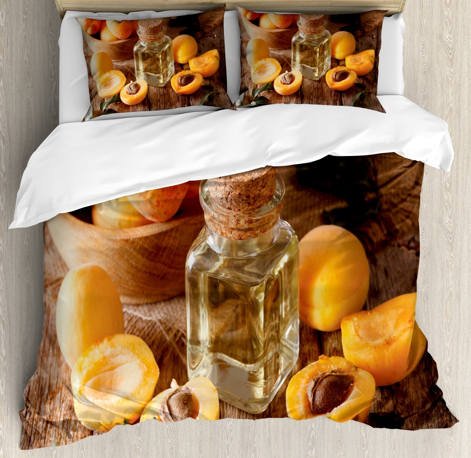 Apricot Duvet Cover Set Queen Size, Kernel Oil in Tiny Glass Bottle and