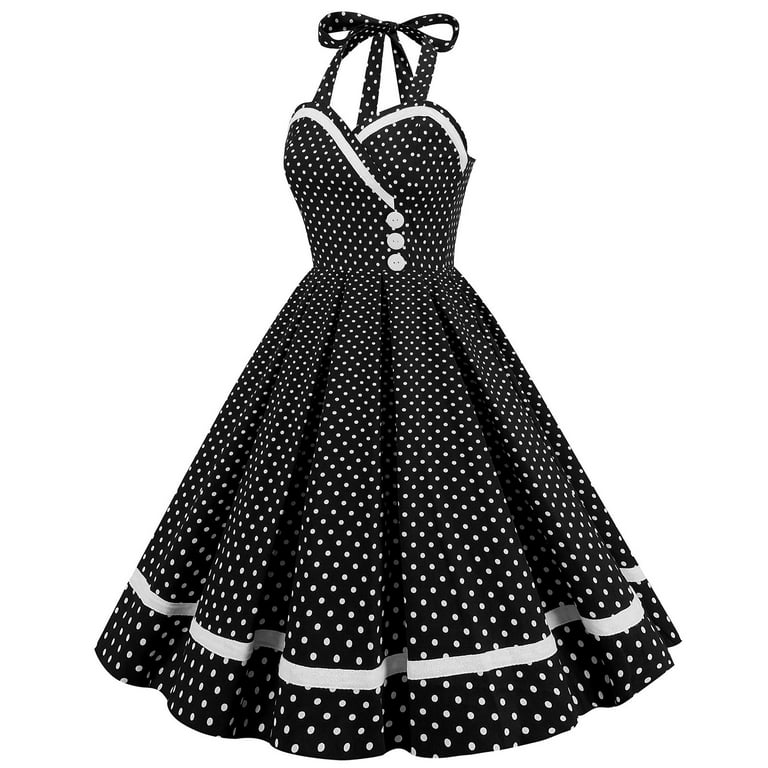 Ywdj 80s Prom Dress for Women Party Fashion Summer Retro Casual Pullover Hatler Dots Print Sleeveless Dress Spring Summer Dresses for Women 2023BlackS Ywdj 80s Prom Dress for Women Party Fashion Summer Retro Casual Pullover Hatler Dots Print Sleeveless Dress Spring Summer Dresses for Women 2023BlackS