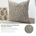 thumbnail image 2 of Fabdivine Floral Block Print Boho Decorative Linen Throw Pillow Cover, Handblock Printed Cushion Cover for Sofa , 20"X20", Brown, 2 of 4