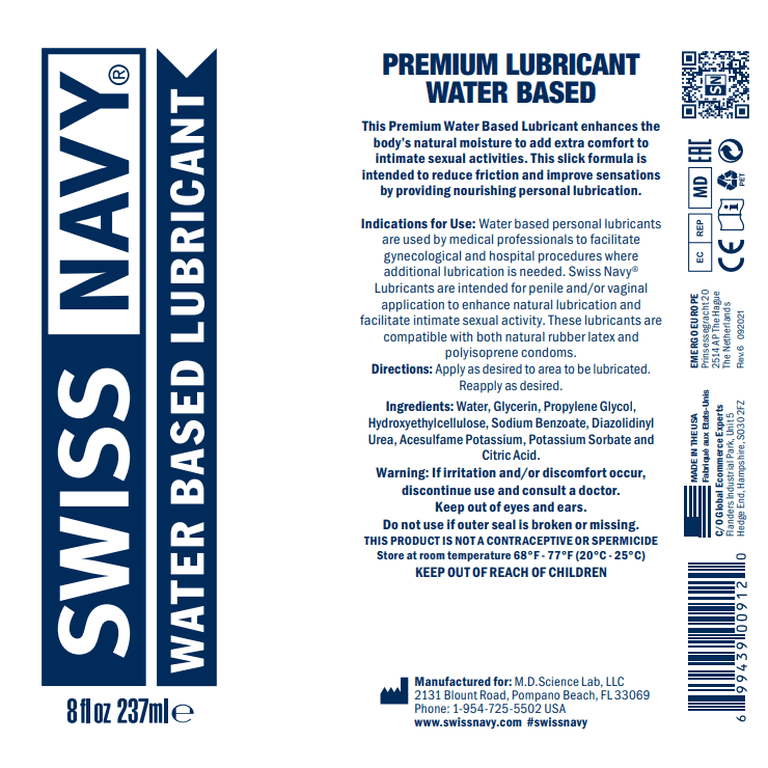 Swiss Navy Premium Water Based Personal Lubricant, 16 fl. oz