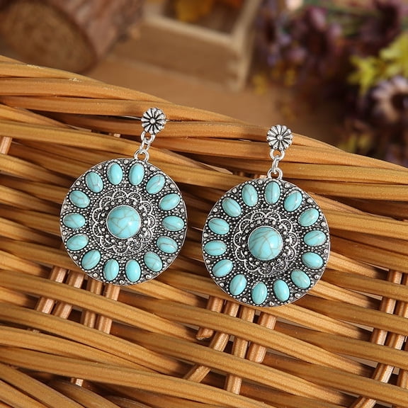 Zhuge Boho Turquoise Dangle Drop Earrings for Women, Ethnic Bohemian Vintage Hippie Jewelry Gift(Blue)