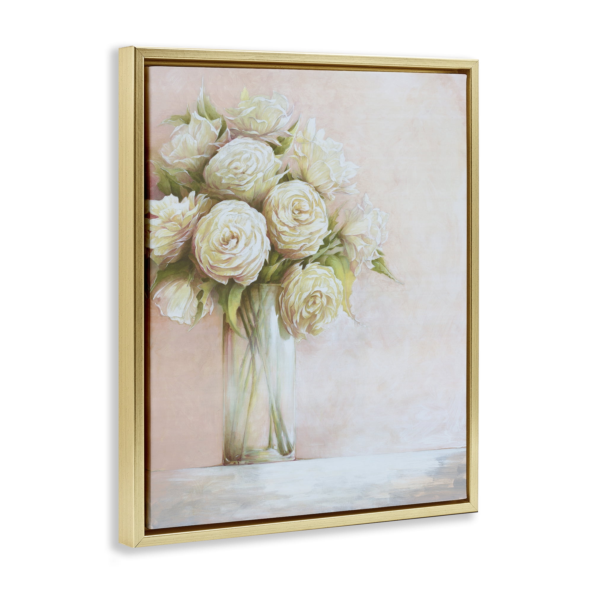 Stupell Industries Romantic Roses Bouquet Botanical & Floral Painting Gold Floater Framed Art Print Wall Art, 25 x 31