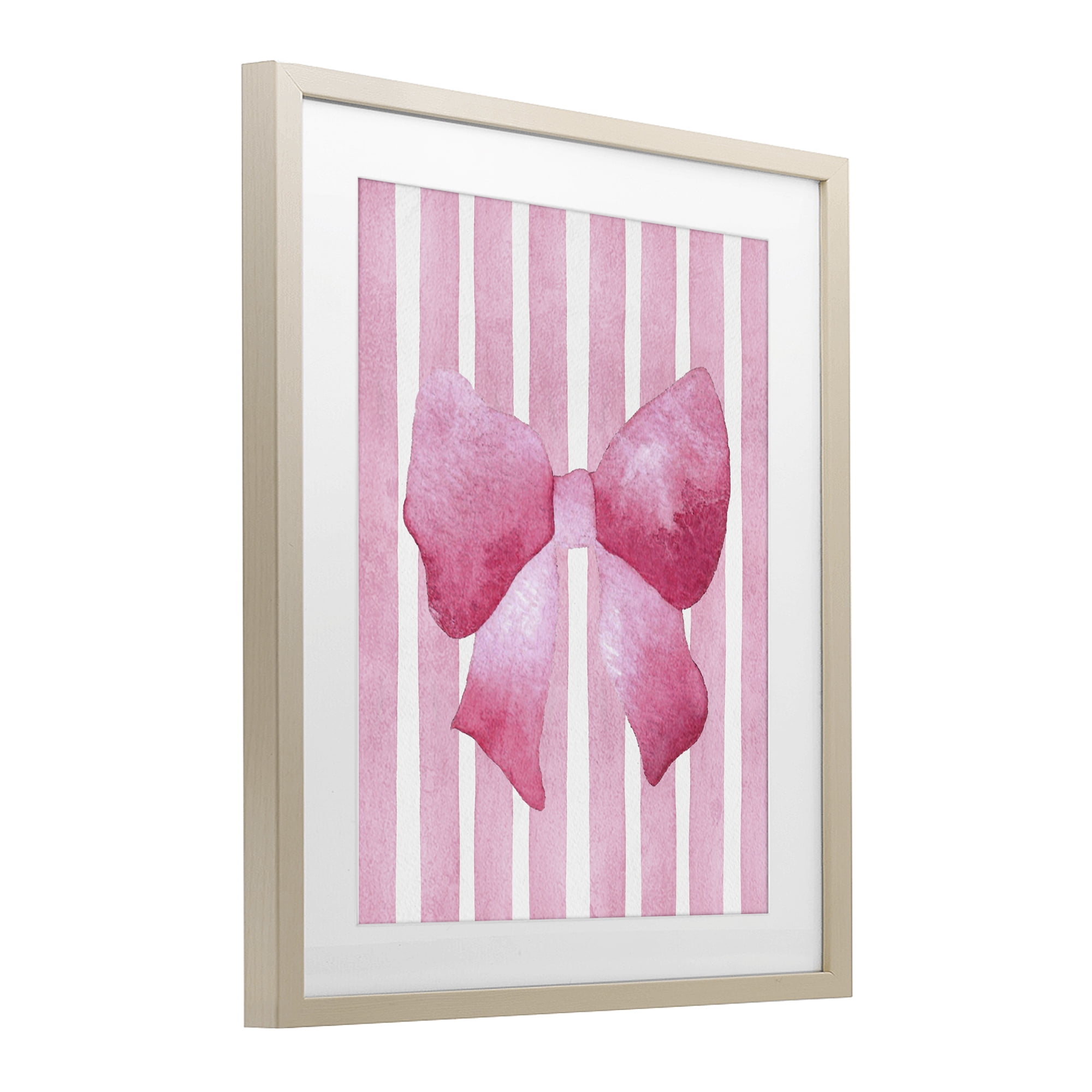 Stupell Industries Chic Bow on Pink Stripes Birch Framed Print Under Glass, design by Camila Juncos