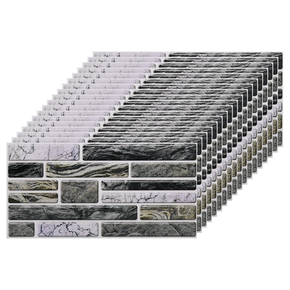 27 Sheets Peel and Stick Tiles, 7.87"x3.94"x0.02" for Kitchen Wall Stairs, Dark Gray Milky White
