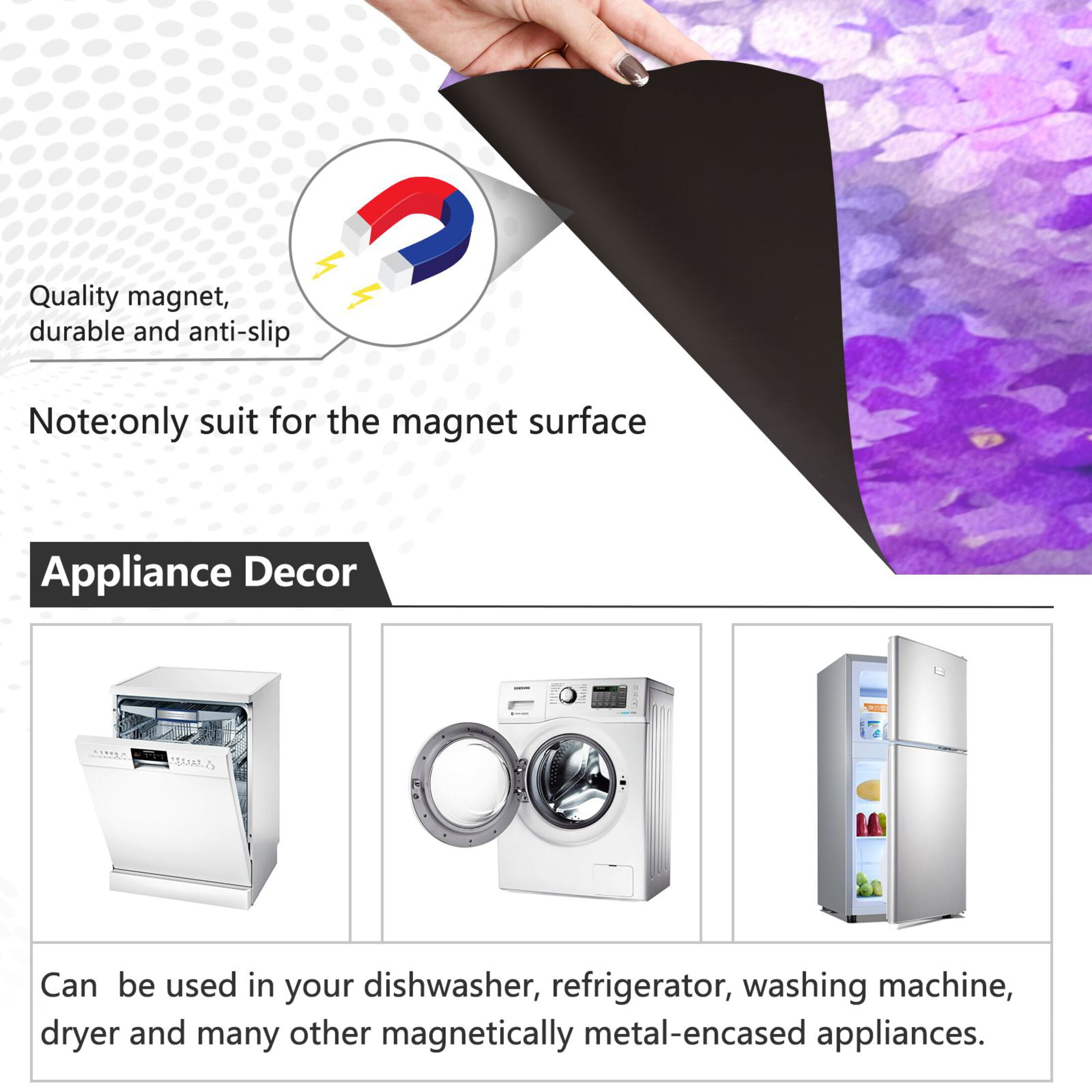 Dishwasher Magnetic Refrigerator Magnet Cover Sticker Home Decorative 23"x26" Lilac Purple Floral Pattern