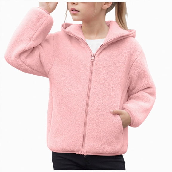 Wonitaaizi Toddler Girls Kids Polar Fleece Hooded Jacket Kids Fall Winter Outerwear Coat with Pockets (9-10 Years,Pink)