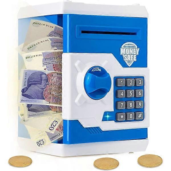 Children's piggy bank, blue mini ATM money safe piggy bank for kids, electronic piggy bank cash coin piggy bank for children cartoon safe