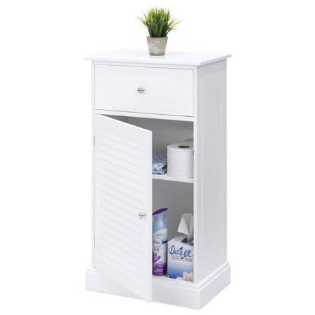 Bathroom Storage Cabinet With Drawers Best Choice Products Wooden Bathroom Floor Cabinet with 2 Shelves and Drawer Storage Compartment, White ()