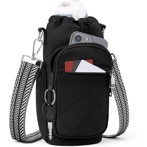 Water Bottle Carrier Bag with Strap, Water Bottle Purse with Phone Pocket 40oz for Walking Hiking