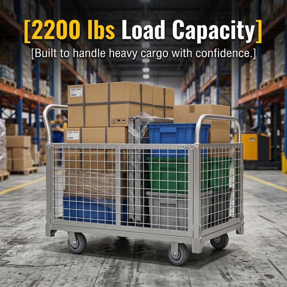 2200 Lbs Heavy Duty Platform Truck, Foldable Cart with Wheels with 4 Guardrails, 4-in-1 Heavy Duty Cart with 4 Casters and Matching Screws & Nuts