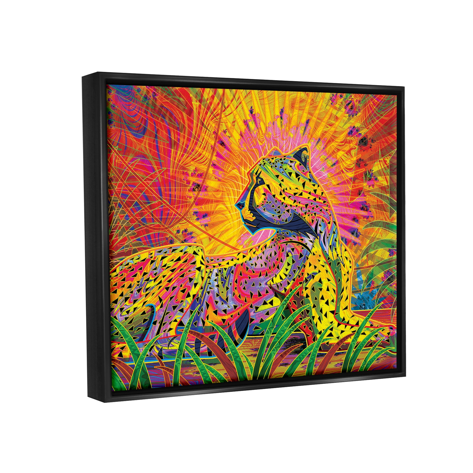 Stupell Industries Fractal Patterned Leopard Animals & Insects Painting Black Floater Framed Art Print Wall Art, 21 x 17