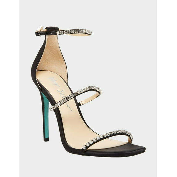 Betsey Johnson SB-Elisa Heeled Sandal Black Satin Formal Thin Strap Pump (6.5, BLACK)