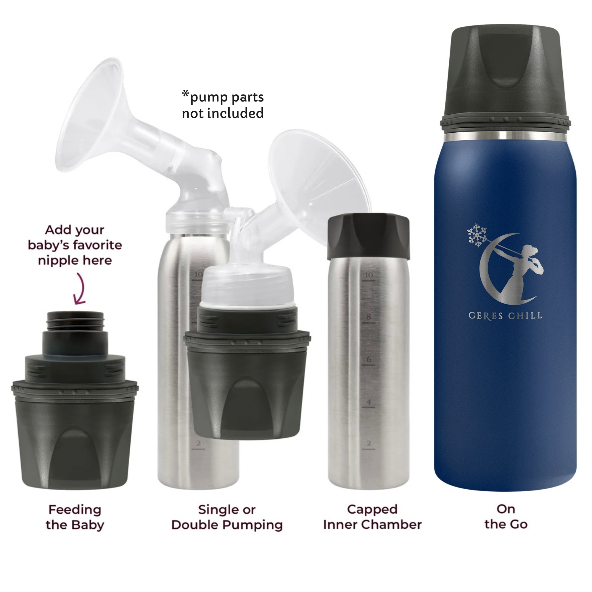 Ceres Chill OG Breast Milk Chiller Container Stainless Steel Set Sail Navy 27 oz. 1 ct