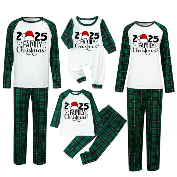 SUYIDA Matching Family Outfits Reindeer Graphic Plaid Tee Shirts Pants Sets Long Sleeve