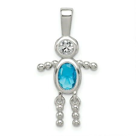 - 925 Sterling Silver Cubic Zirconia Cz December Glass Boy Pendant Charm Necklace Birthstone Kid For Women Gift Set