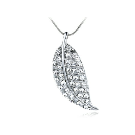 Elegant Single Leaf Clear Crystal Rhinestones Big Autumn Leaf Costume Necklace