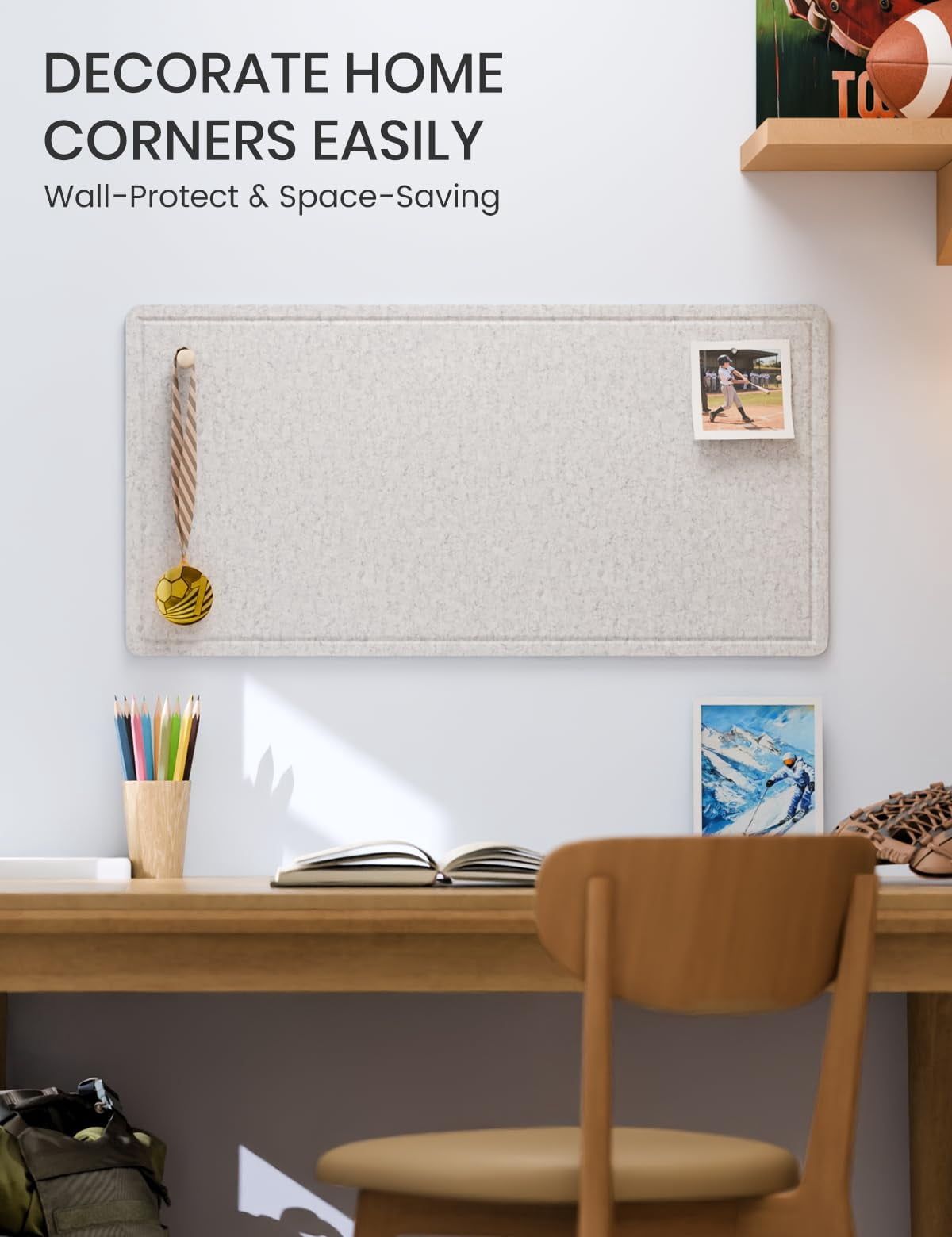 Bulletin Board  35" X 17.5" Cork Alternative With 12 Safe Removable Adhesive Tabs Foldable Felt Pin For Home Office Classroom Bedroom Entryway Walls- Light Gray
