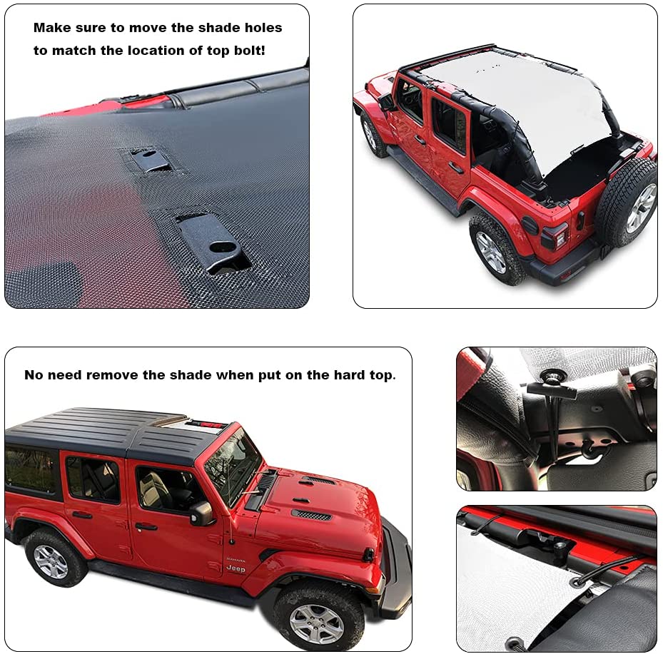 Shadeidea Jeep Wrangler Sunshade JL Unlimited Door JLU Sun Shade (2018- Current) Top Front+Rear+Trunk-White Mesh Screen Cover UV Blocker with Grab  Bag Storage Pouch-10 Years Warranty