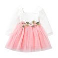 thumbnail image 3 of PatPat Princess Dresses for Baby Girls Floral Mesh Long-sleeve Pink Tutu Dress, 3-6 Months, 3 of 7
