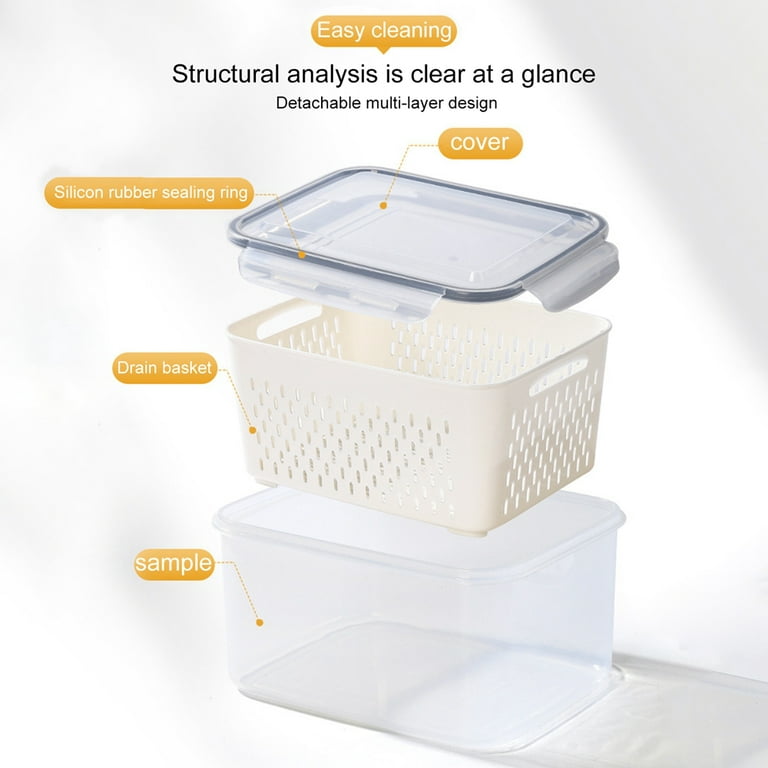Vegetable Containers for Fridge,Food Saver Container Fruit Storage  Organizer BPA-Free Fresh Containers Refrigerator with Lid & Drain Basket  for Salad
