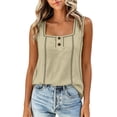 thumbnail image 6 of Erwazi Womens Square Neck Tank Top Button Wide Strap Sleeveless Casual Trendy Top, 6 of 9