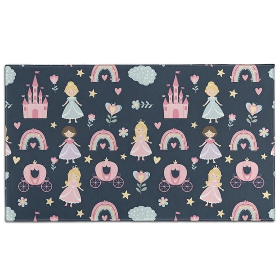 Dark Blue Princess Castle Pattern Door Rugs,Washable Non Slip Door Mats Indoor,Decorative Door Mats,Entry Mat Indoor for Entrance,Bedroom,Kitchen,Bathroom,17"x30"