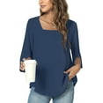 thumbnail image 2 of DreamFish Women's Square Neck Tops Half Ruffle Split Sleeve Curved Hem Loose Fit Shirt, 2 of 4