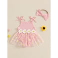 thumbnail image 4 of Newborn Baby Toddler Girl Romper Dresses Outfit, 3 6 9 12 18 Months Sleeveless Flower Print Tulle Patchwork Romper Dress with Bowknot Hairband Summer Clothes, 4 of 9