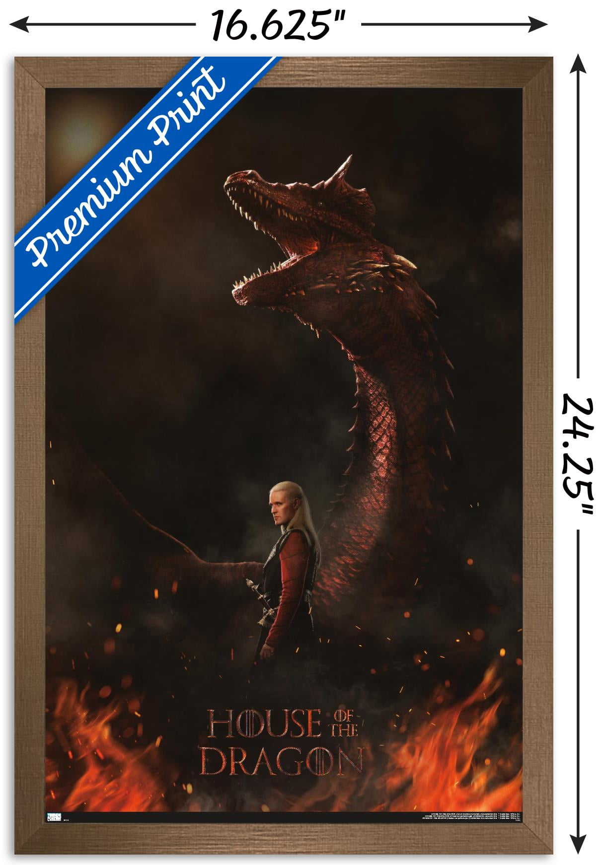 House of the Dragon - Daemon Dragon One Sheet Wall Poster, 14.725" x 22.375" Framed