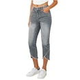 thumbnail image 4 of BUIGTTKLOP Capri Jeans for Women High Waisted Cropped Denim Pants Crisscross Raw Hem Summer Capri Pants with Pockets, 4 of 6