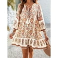 thumbnail image 2 of Deliqiba Women Casual Spring Summer Dresses V Neck 3/4 Long Sleeve Floral Flowy Boho Babydoll Mini Short Beach Dress  L, 2 of 7
