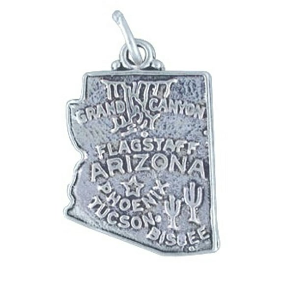 Sterling Silver 16" .8mm Box Chain ARIZONA State Pendant Necklace