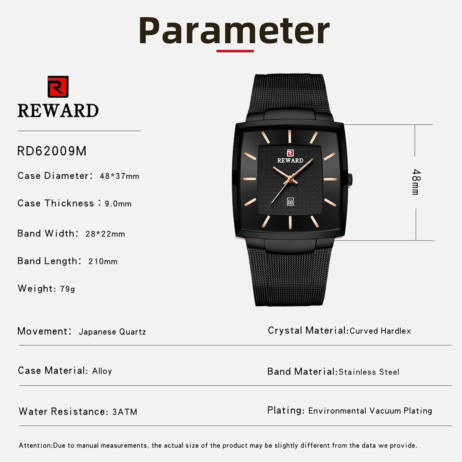 Watches Square Analog Quartz Stainless Steel Watches for Men Mesh Strap Waterproof Business Military Sport Wrist Watch with Date