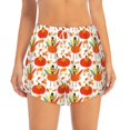 thumbnail image 2 of Rateoe Happy Thanksgiving Day1 Printed 2 in 1 Women's Workout Shorts for Athletic Gym Running Shorts with Phone Pockets-Small, 2 of 7