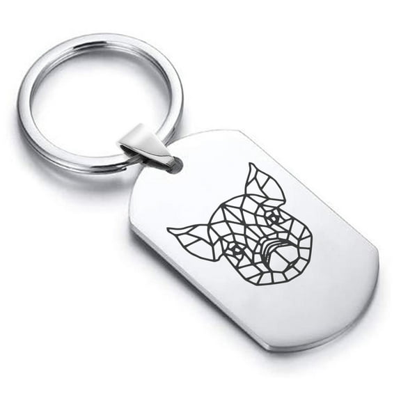 Stainless Steel Geometric Polygon Pig Animal Dog Tag Keychain Circle Ring
