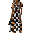 thumbnail image 2 of Halloween Dresses for Women Pumpkin V Neck Spider Vintage Wedding Guest Dress Bat Short Sleeve Fall Wrap Dresses 3XL, 2 of 5