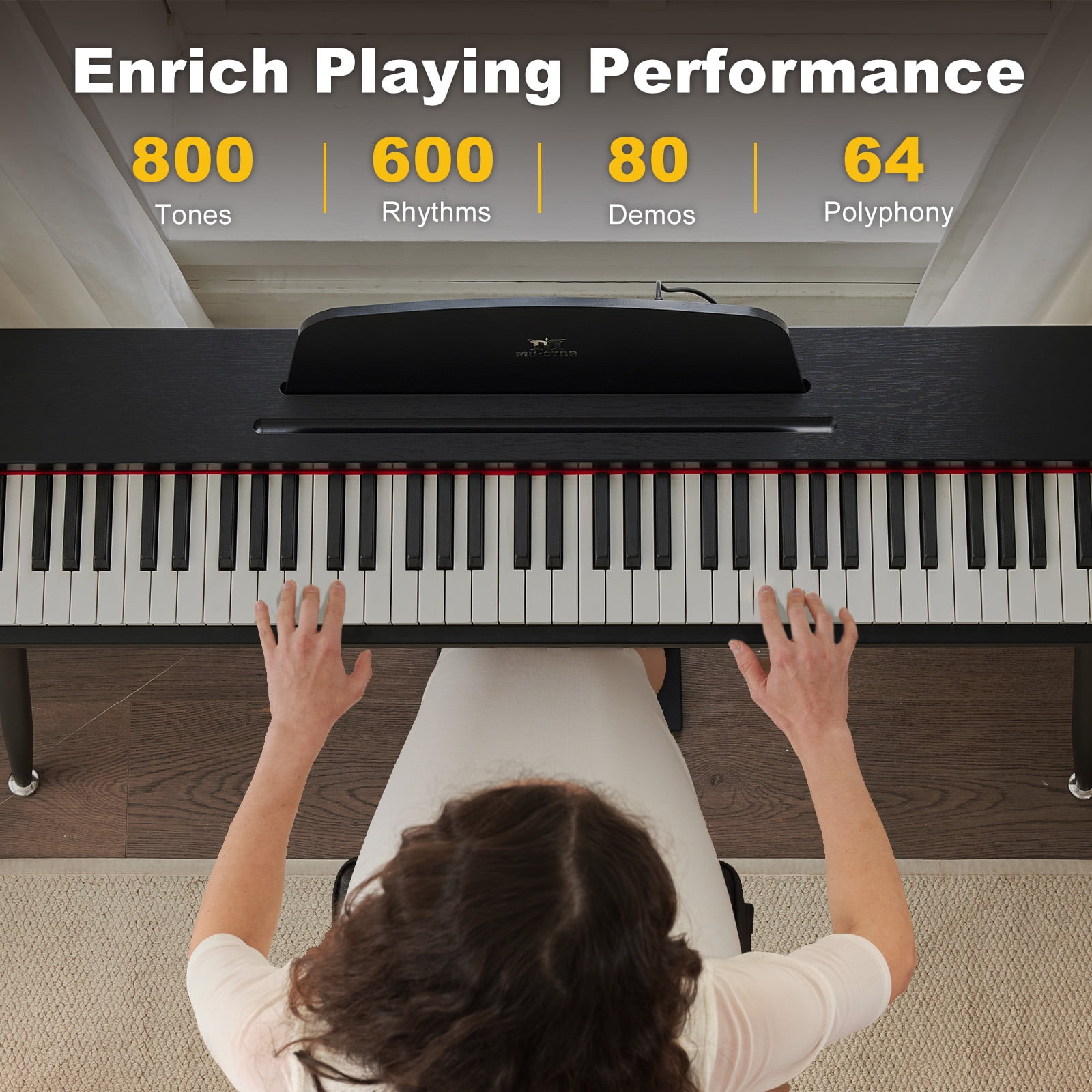 MUSTAR 88 Key Semi Weighted Digital Piano Electric Dual Keyboard with USB/MIDI,Triple Pedal,4 Legged Stands(Black)