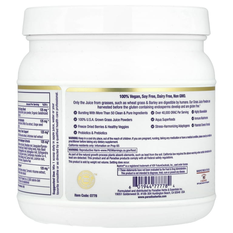 Paradise ORAC Energy Greens Powder, Superfood Organic Veggie