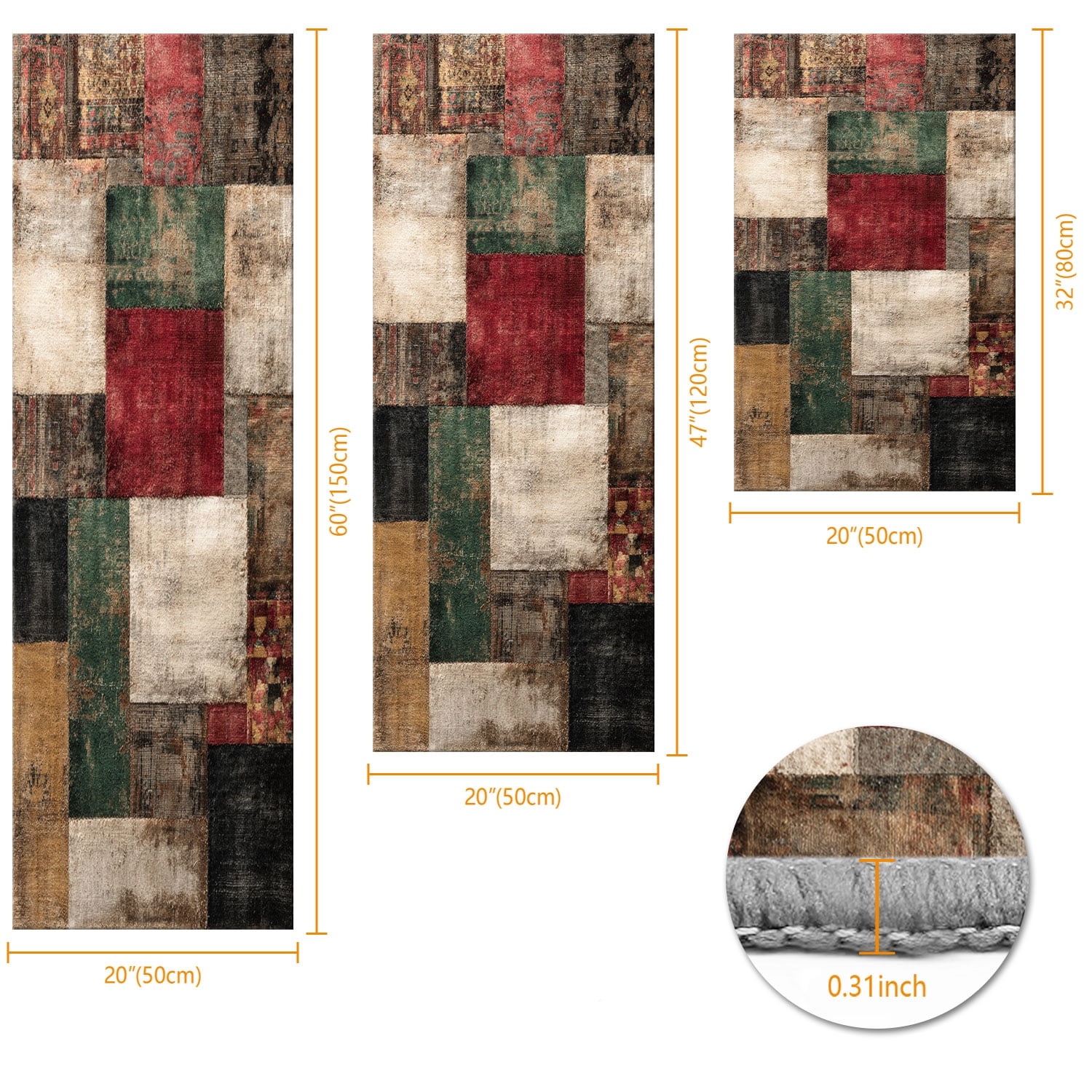 Three-Piece Kitchen Rug Set, Abstract Pattern Kitchen Hallway Rug, Soft And Comfortable, Suitable for Sinks, Floors, Entrances, Hallways, Bathrooms